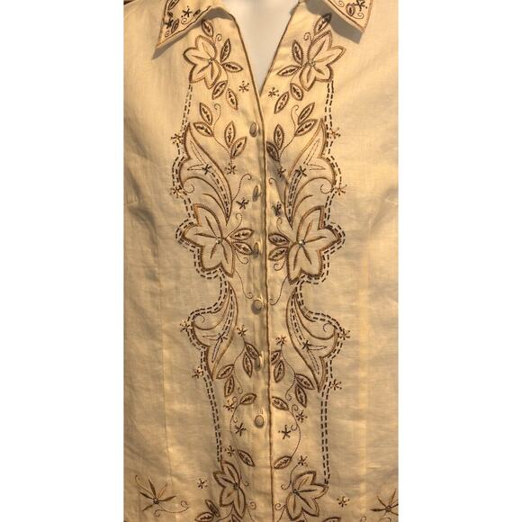 Carole Little Woman Size 1X 100% Linen Blouse Lined Embroidery Boho Classic - Picture 9 of 15